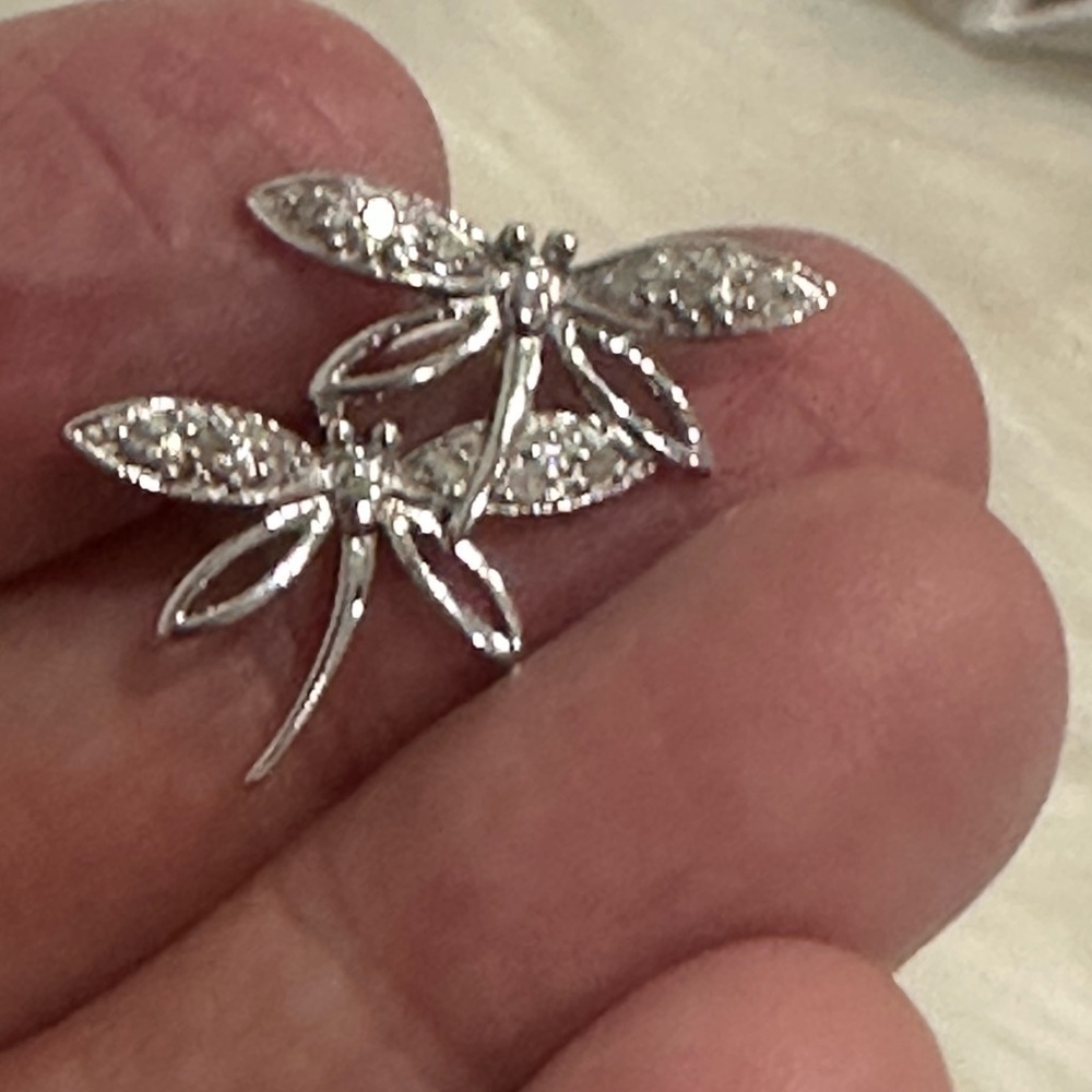 Sterling Silver Double Dragonfly diamond pendant NEW - Picture 3 of 6